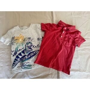 Carters Toddler Boy T-Shirt & Polo Shirt Red Lot Pocket Tee Size 24M/2T Dinosaur